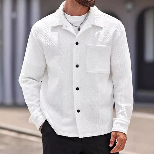 Men's Jacquard Knit Lapel Cardigan Jacket - White - M