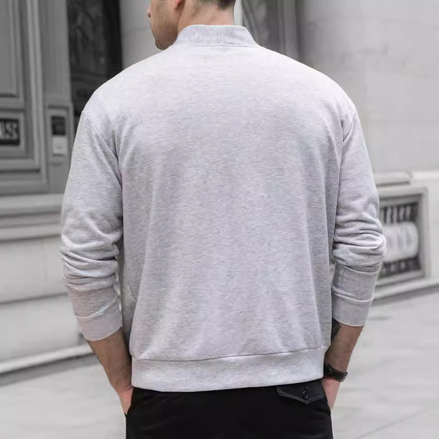 Men's Solid Color Single-Breasted Casual Jacket - Gray - L