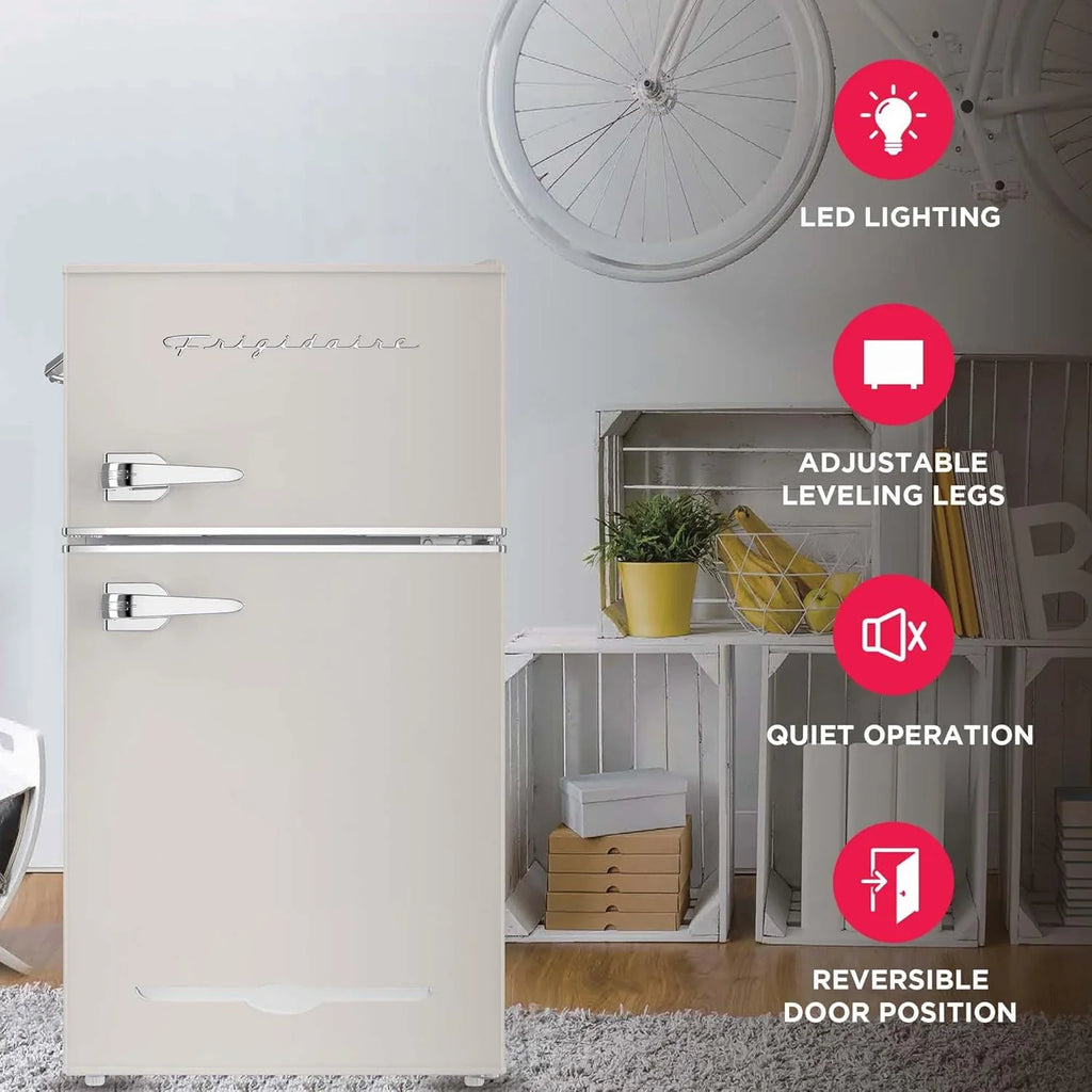 Frigidaire Retro Mini Fridge with Freezer & Side Bottle Opener-Small 2 Door Refrigerator for Office Bar or College Dorm Room-3.1 Cu Ft – 19”"D x 20.5" W x 33.5" H