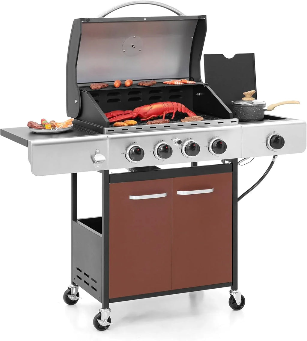 Burner Propane Gas BBQ Grill with Side Burner & Porcelain-Enameled Cast Iron Grates, 42,000 BTU Output Stainless Steel Grill for Outdoor Cooking Kitchen and Patio Backyard Barbecue-Captiva