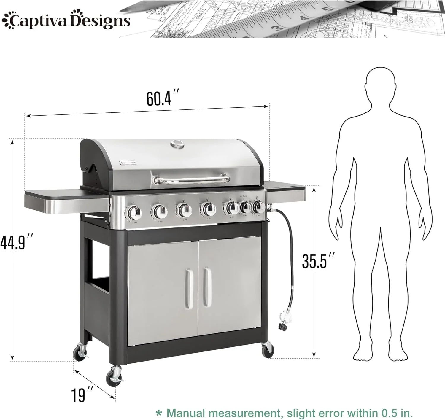 Burner Propane Gas BBQ Grill with Side Burner & Porcelain-Enameled Cast Iron Grates, 42,000 BTU Output Stainless Steel Grill for Outdoor Cooking Kitchen and Patio Backyard Barbecue-Captiva
