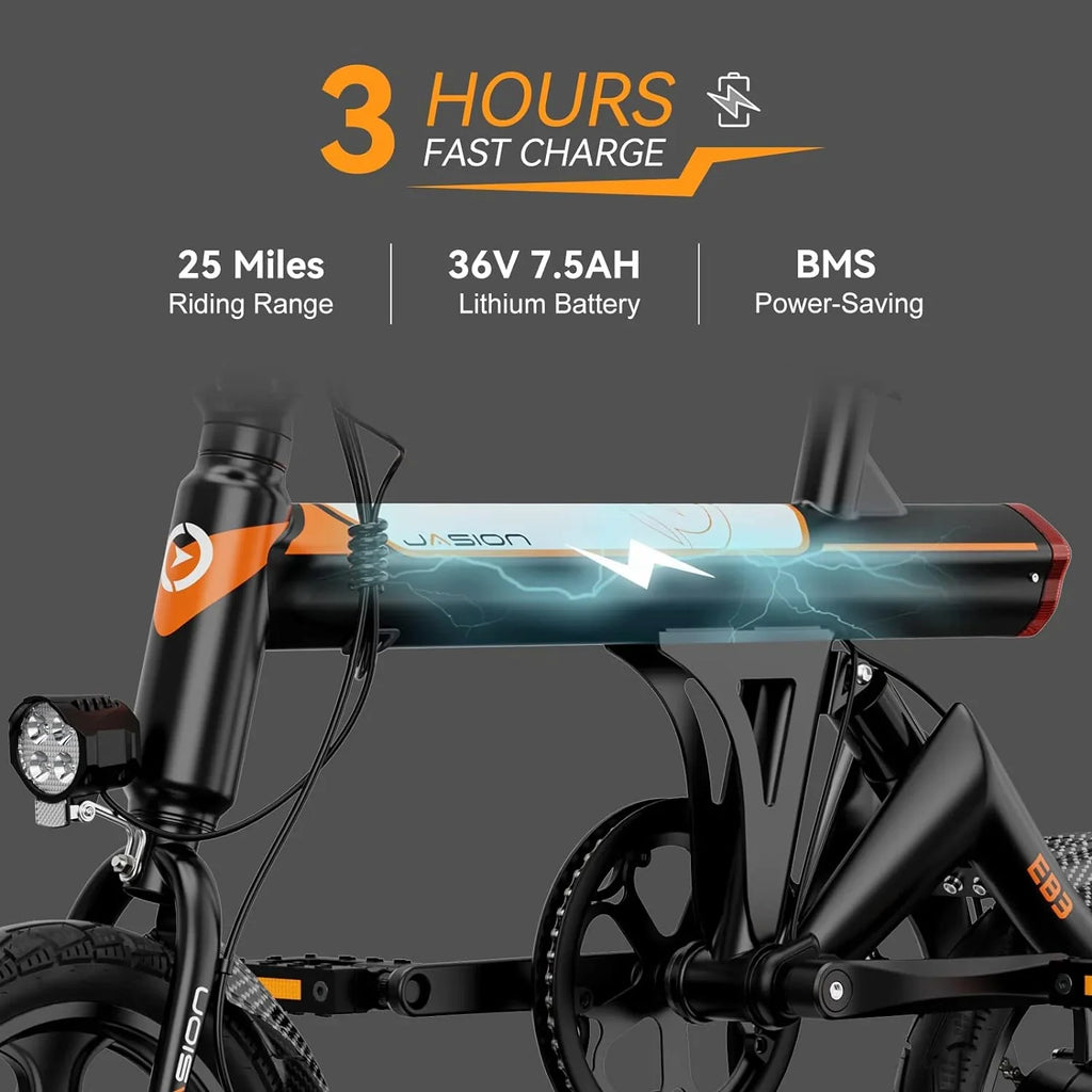 EB3 Electric Bike Adults 21mph, 500W Peak Motor, 270Wh Battery, Rear Suspension, 3 Levels Assist, 14" Folding Ebike for Adults and Teens, Complies to UL2849