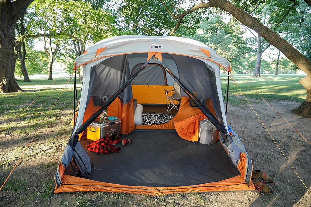 CORE Straight Wall Cabin Tents | 10 Person / 11 Person / 12 Person Large Multi Room Family Tents for Car Camping & Outdoor Adventures