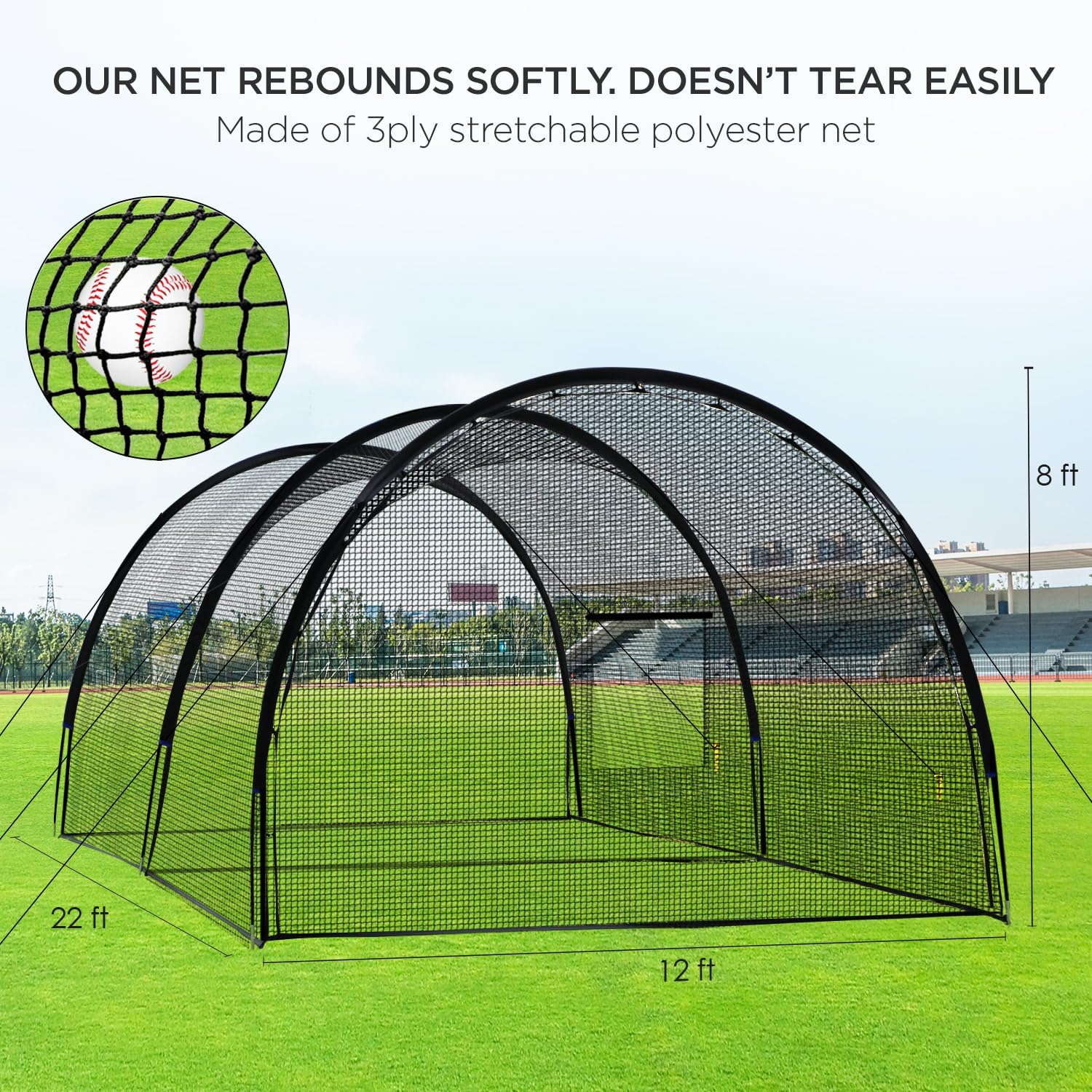 Baseball Batting Cage Net Batting Cages for Backyard Portable Baseball and Softball Batting Cages with Pitching Machine Hole and Detachable Door for Backyard Outdoor Hitting Practice