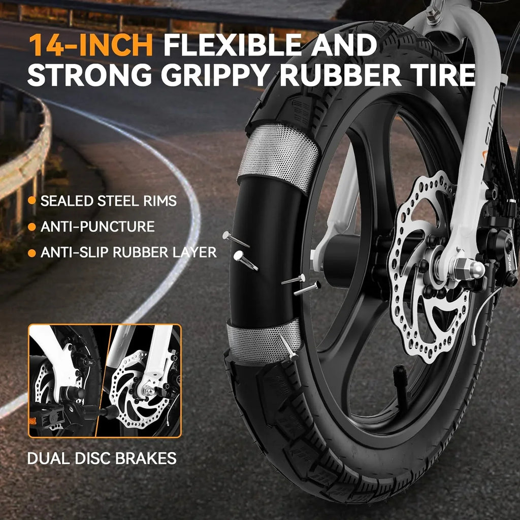 EB3 Electric Bike Adults 21mph, 500W Peak Motor, 270Wh Battery, Rear Suspension, 3 Levels Assist, 14" Folding Ebike for Adults and Teens, Complies to UL2849