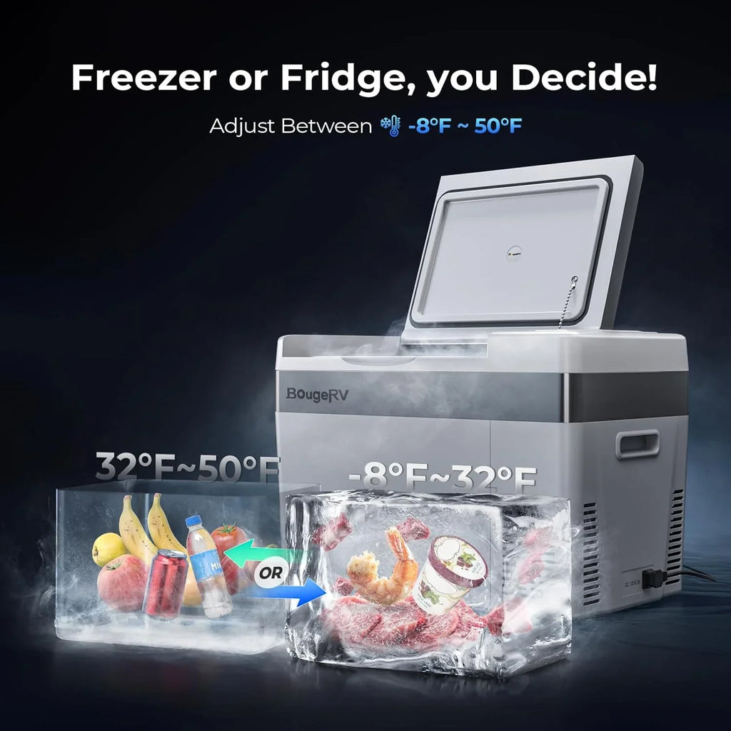 BougeRV 12 Volt Refrigerator 12V Car Fridge 23 Quart Portable Freezer Compressor Cooler 12/24V DC 110~240 Volt AC for Truck Van RV Camper SUV Travel Camping Road Trips Tailgating -7℉~50℉