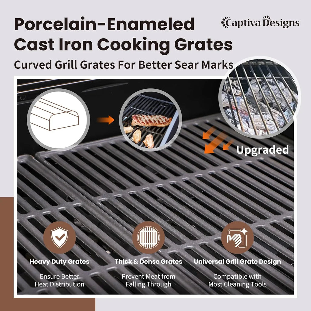 Burner Propane Gas BBQ Grill with Side Burner & Porcelain-Enameled Cast Iron Grates, 42,000 BTU Output Stainless Steel Grill for Outdoor Cooking Kitchen and Patio Backyard Barbecue-Captiva