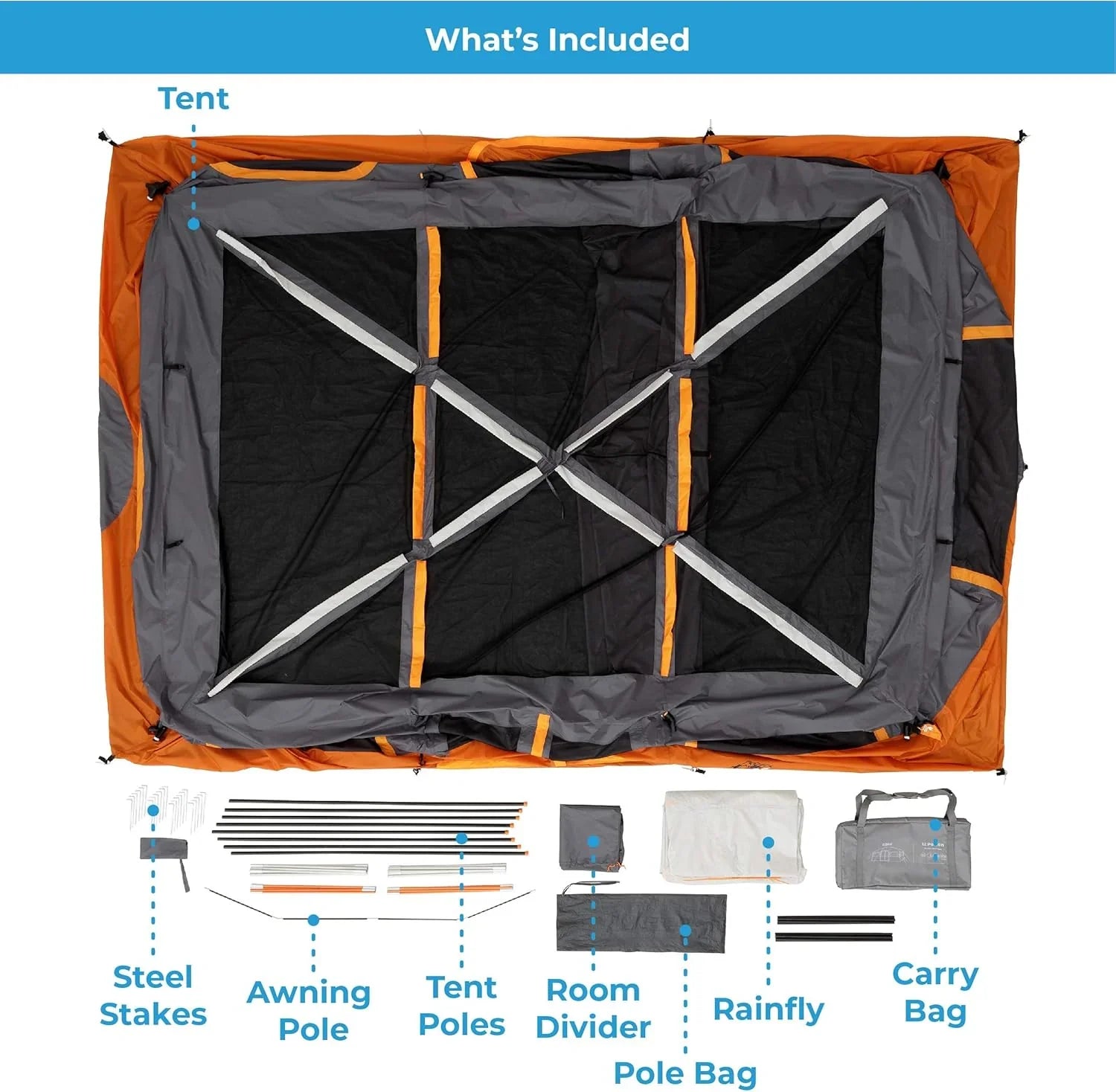CORE Straight Wall Cabin Tents | 10 Person / 11 Person / 12 Person Large Multi Room Family Tents for Car Camping & Outdoor Adventures