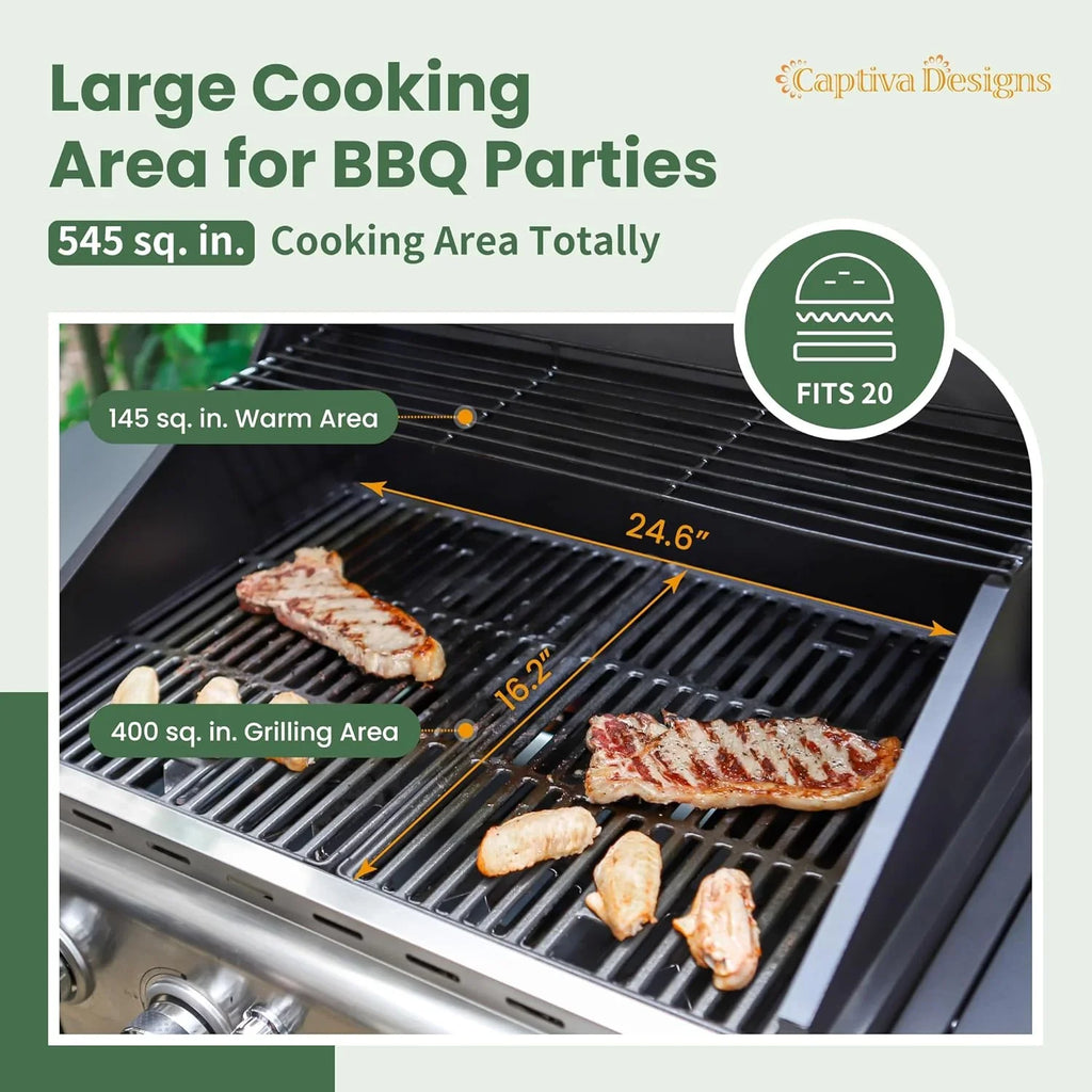 Burner Propane Gas BBQ Grill with Side Burner & Porcelain-Enameled Cast Iron Grates, 42,000 BTU Output Stainless Steel Grill for Outdoor Cooking Kitchen and Patio Backyard Barbecue-Captiva