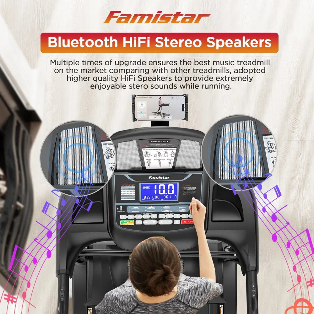Famistar Folding Treadmill for Home with 15 Levels Auto Incline, 300LB Capcity, 10MPH Fast Speed Controls