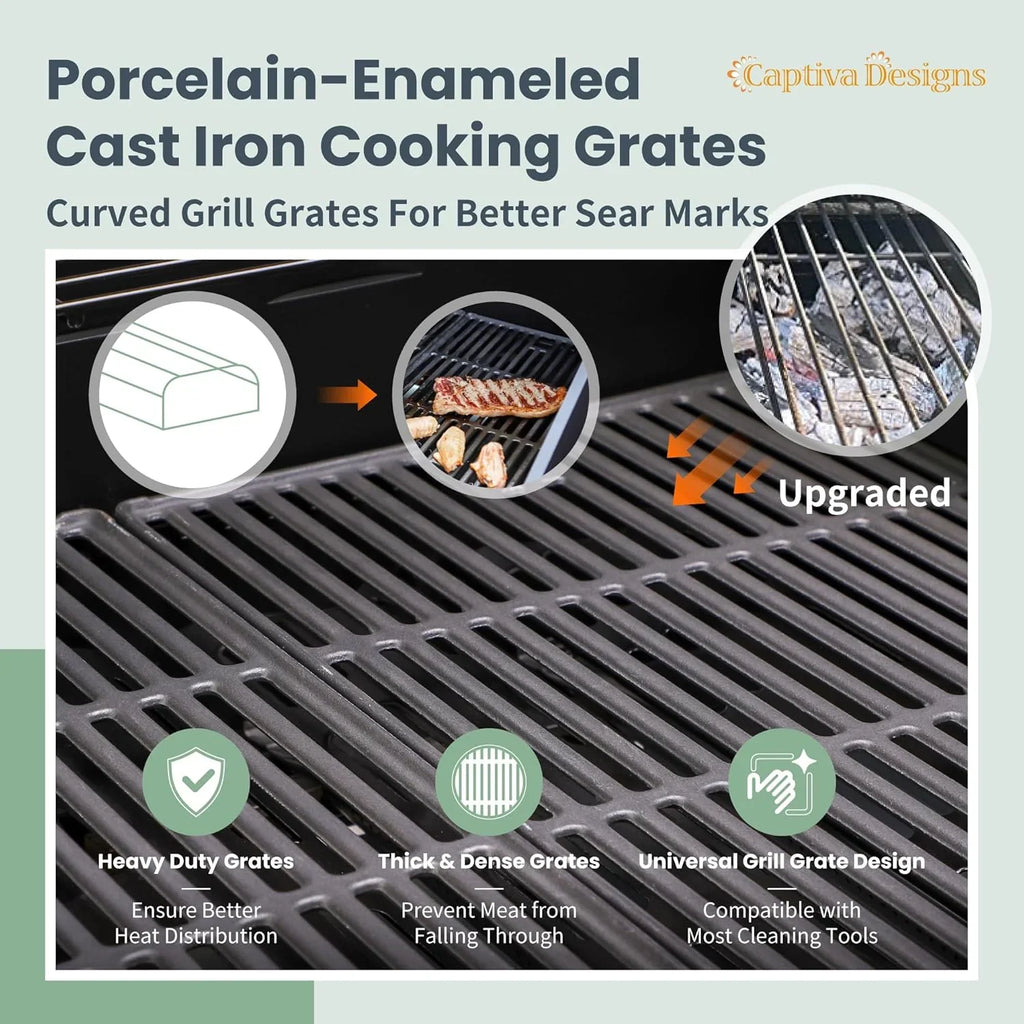 Burner Propane Gas BBQ Grill with Side Burner & Porcelain-Enameled Cast Iron Grates, 42,000 BTU Output Stainless Steel Grill for Outdoor Cooking Kitchen and Patio Backyard Barbecue-Captiva
