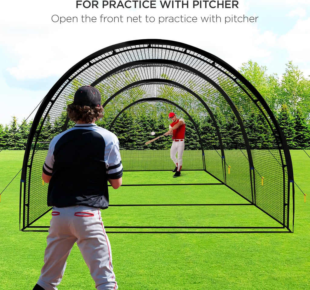 Baseball Batting Cage Net Batting Cages for Backyard Portable Baseball and Softball Batting Cages with Pitching Machine Hole and Detachable Door for Backyard Outdoor Hitting Practice