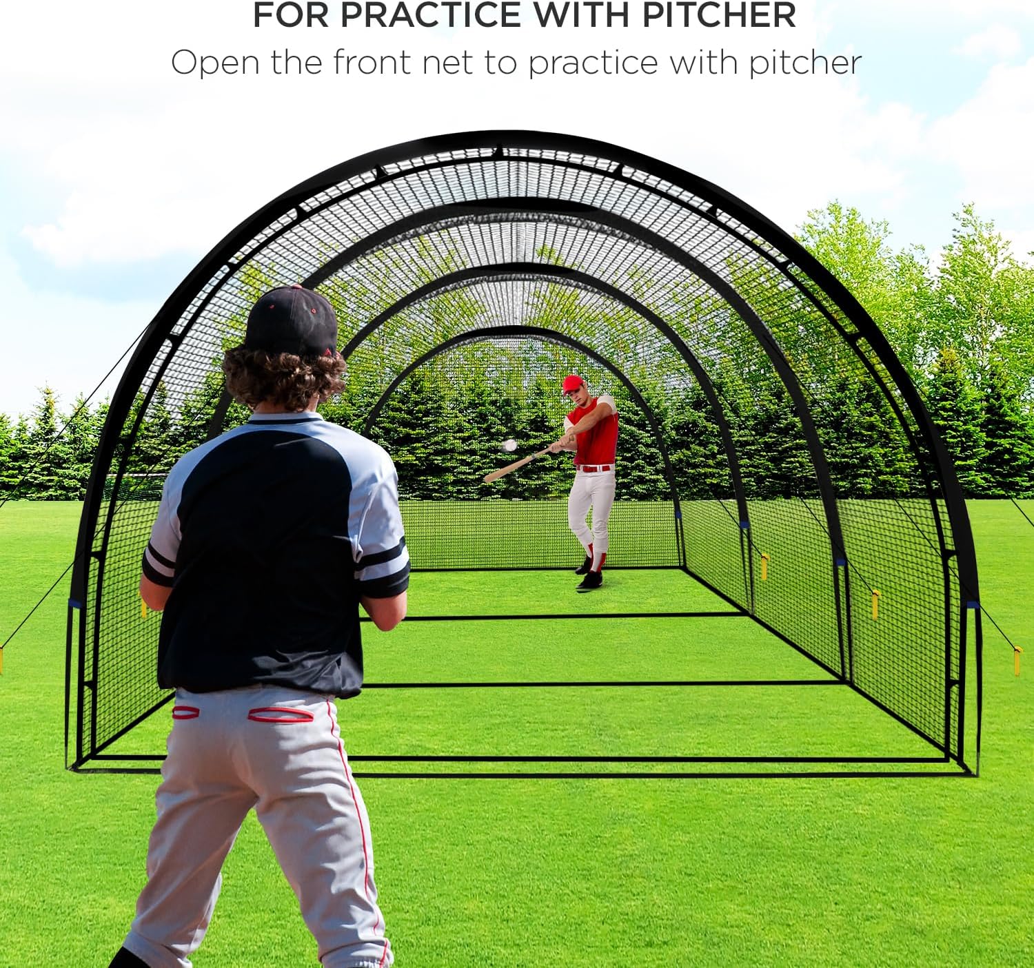 Baseball Batting Cage Net Batting Cages for Backyard Portable Baseball and Softball Batting Cages with Pitching Machine Hole and Detachable Door for Backyard Outdoor Hitting Practice