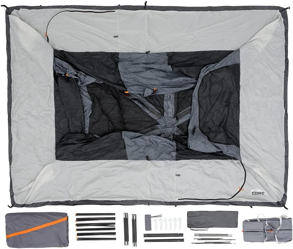 CORE Straight Wall Cabin Tents | 10 Person / 11 Person / 12 Person Large Multi Room Family Tents for Car Camping & Outdoor Adventures