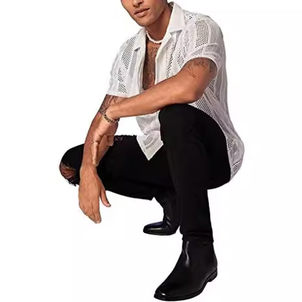 Men's Openwork Knit Short Sleeve Shirt