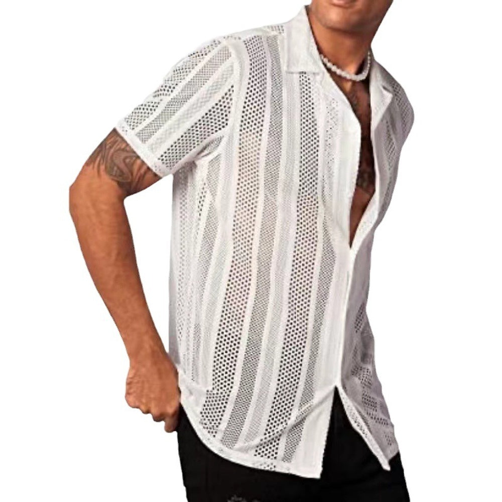 Men's Openwork Knit Short Sleeve Shirt