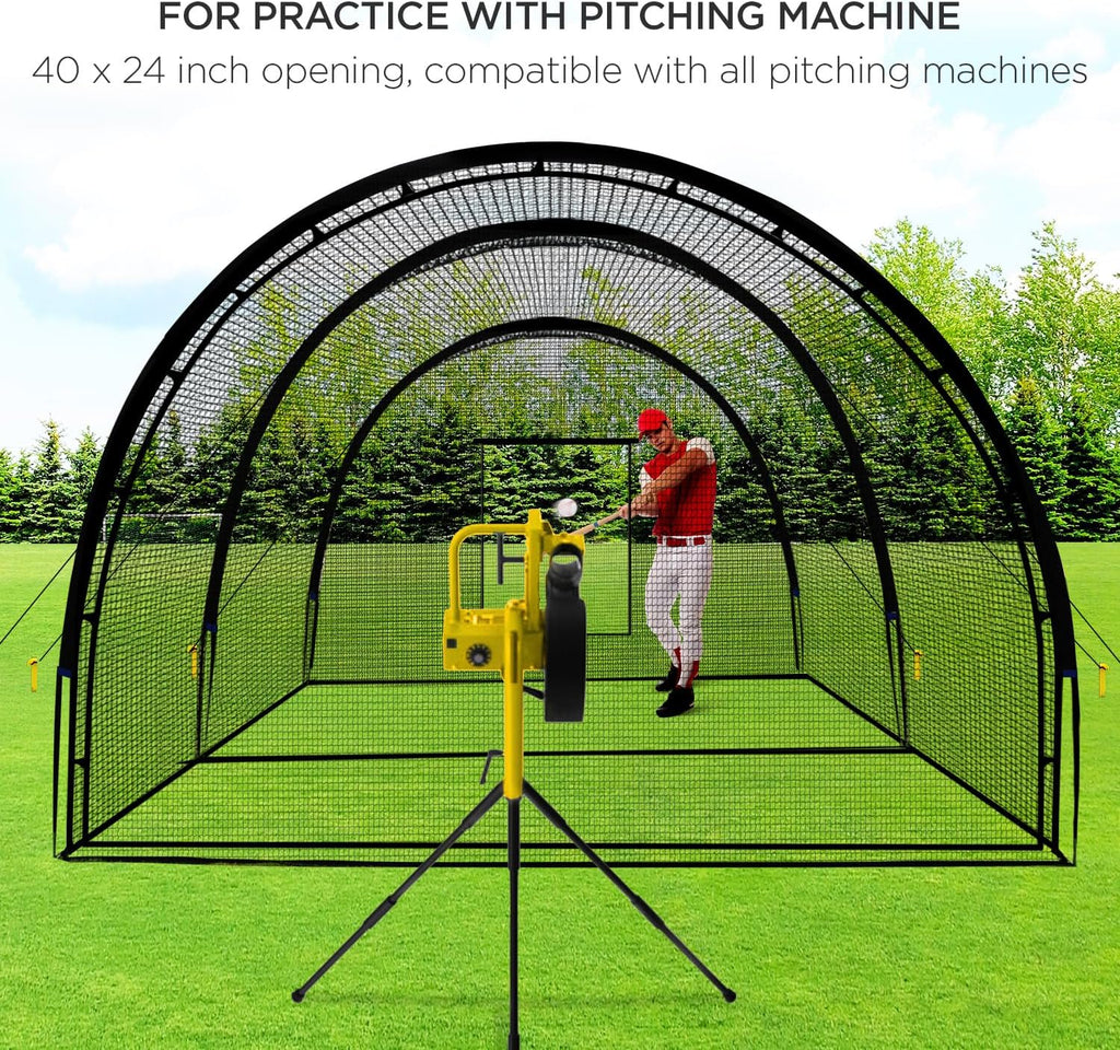 Baseball Batting Cage Net Batting Cages for Backyard Portable Baseball and Softball Batting Cages with Pitching Machine Hole and Detachable Door for Backyard Outdoor Hitting Practice