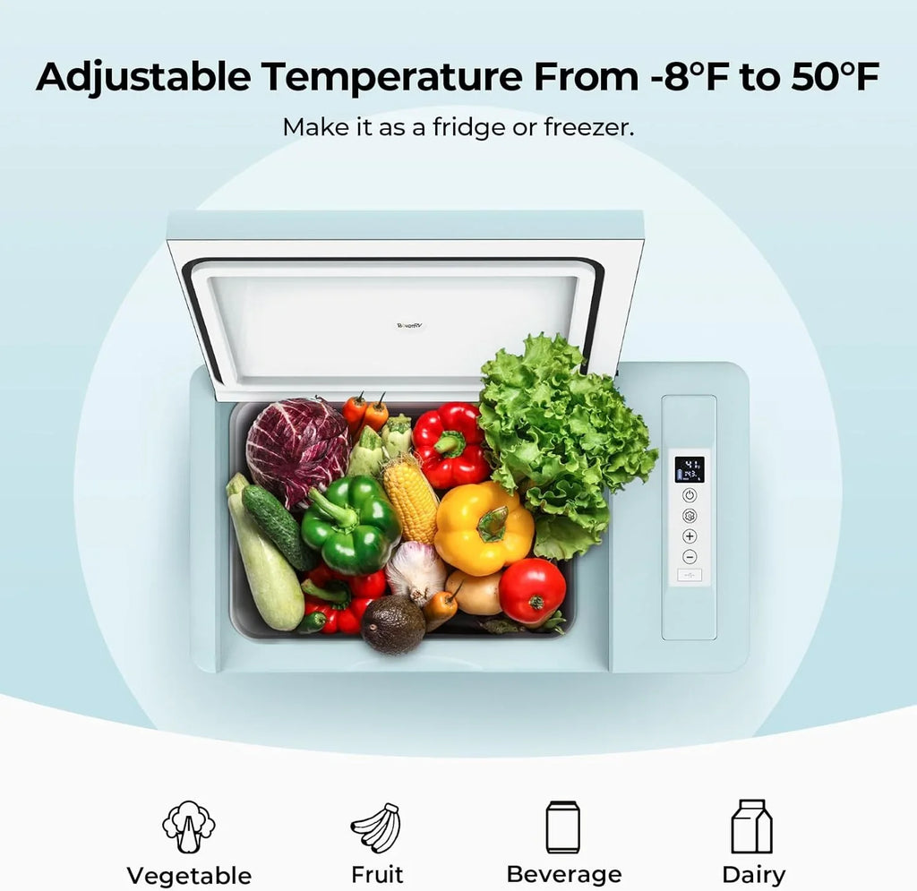BougeRV 12 Volt Refrigerator 12V Car Fridge 23 Quart Portable Freezer Compressor Cooler 12/24V DC 110~240 Volt AC for Truck Van RV Camper SUV Travel Camping Road Trips Tailgating -7℉~50℉