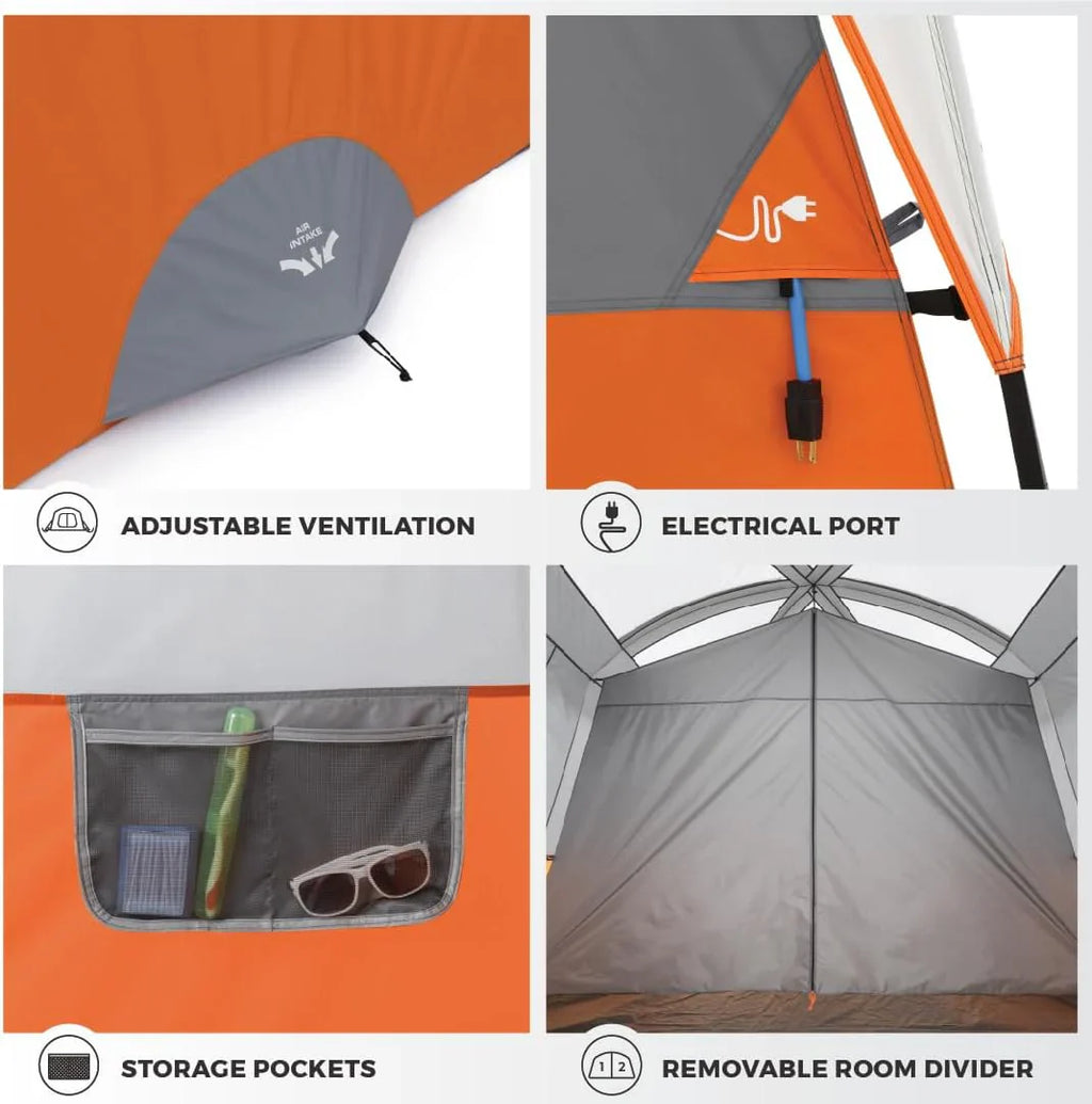 CORE Straight Wall Cabin Tents | 10 Person / 11 Person / 12 Person Large Multi Room Family Tents for Car Camping & Outdoor Adventures
