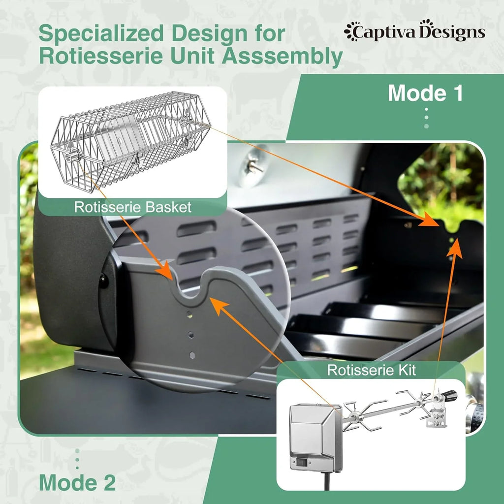 Burner Propane Gas BBQ Grill with Side Burner & Porcelain-Enameled Cast Iron Grates, 42,000 BTU Output Stainless Steel Grill for Outdoor Cooking Kitchen and Patio Backyard Barbecue-Captiva