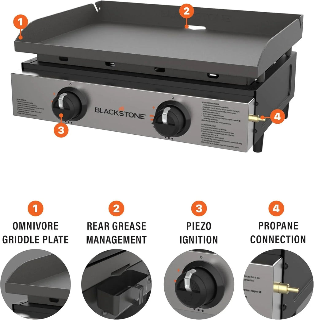 Blackstone 1666 22” Tabletop Griddle with Stainless Steel Faceplate, Powder Coated Steel, Black