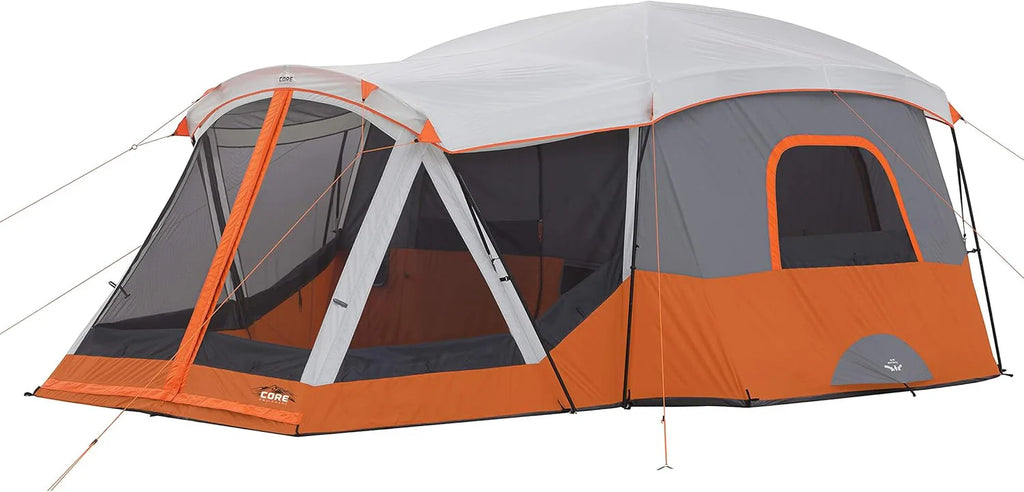 CORE Straight Wall Cabin Tents | 10 Person / 11 Person / 12 Person Large Multi Room Family Tents for Car Camping & Outdoor Adventures