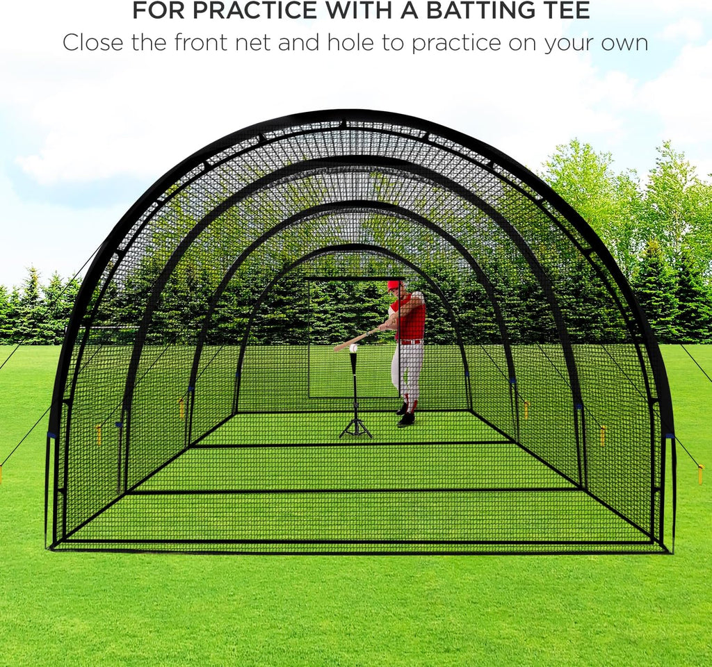 Baseball Batting Cage Net Batting Cages for Backyard Portable Baseball and Softball Batting Cages with Pitching Machine Hole and Detachable Door for Backyard Outdoor Hitting Practice