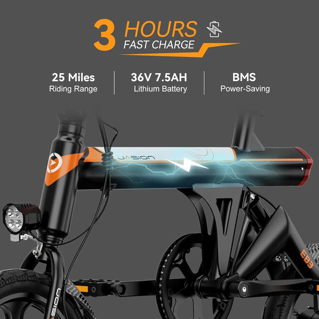 EB3 Electric Bike Adults 21mph, 500W Peak Motor, 270Wh Battery, Rear Suspension, 3 Levels Assist, 14" Folding Ebike for Adults and Teens, Complies to UL2849